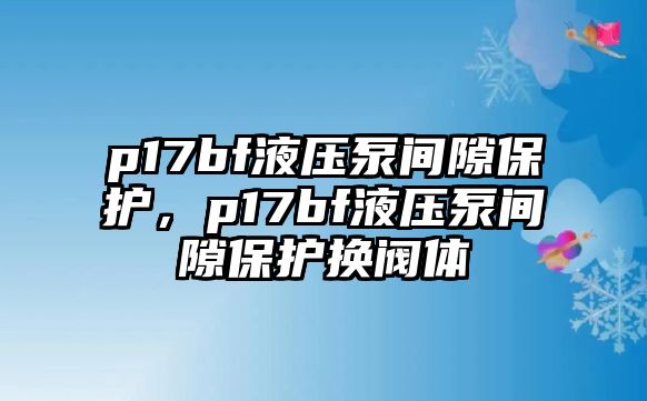 p17bf液壓泵間隙保護，p17bf液壓泵間隙保護換閥體