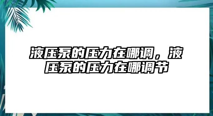 液壓泵的壓力在哪調(diào)，液壓泵的壓力在哪調(diào)節(jié)