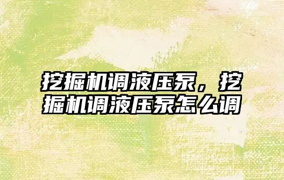 挖掘機調液壓泵，挖掘機調液壓泵怎么調