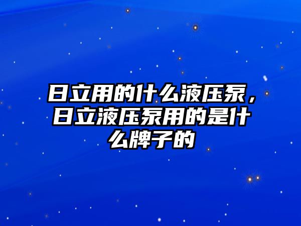 日立用的什么液壓泵，日立液壓泵用的是什么牌子的