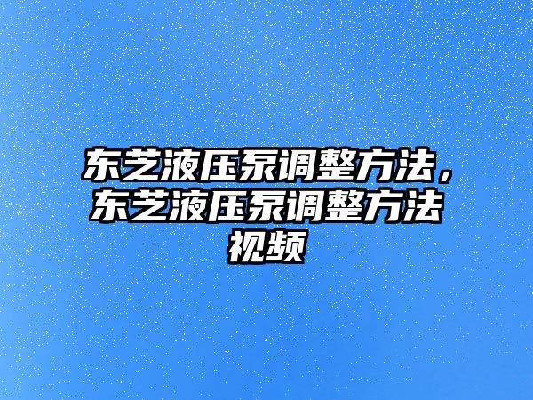 東芝液壓泵調(diào)整方法，東芝液壓泵調(diào)整方法視頻