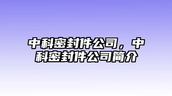 中科密封件公司，中科密封件公司簡介