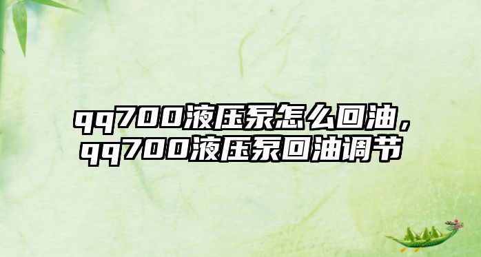 qq700液壓泵怎么回油，qq700液壓泵回油調(diào)節(jié)