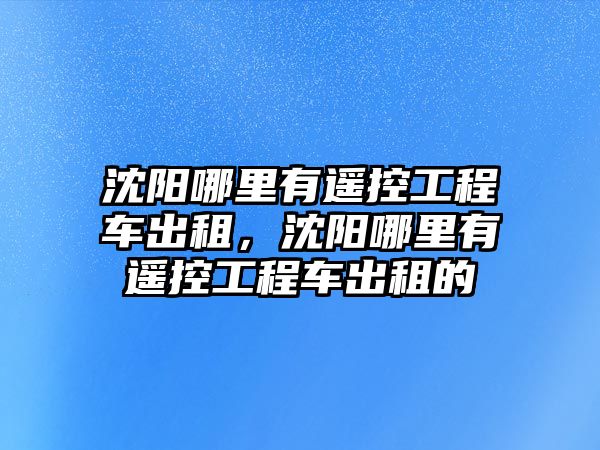 沈陽哪里有遙控工程車出租，沈陽哪里有遙控工程車出租的